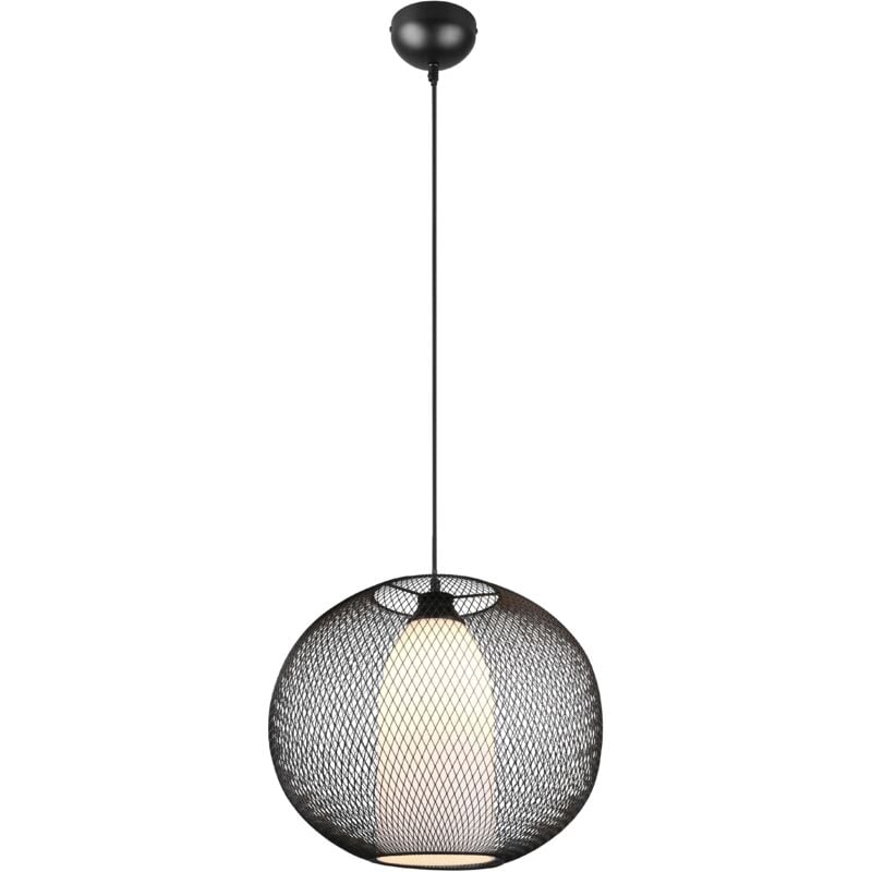 foto del prodotto filo sospensione gabbia filo metallo nero con vetro bianco d.40cm 1 luce attacco e27