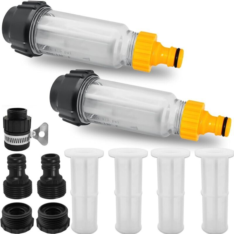 foto del prodotto filtre eau pour tuyau d arrosage, 2 pi ces 3 4 pouces, pr filtre eau, ensemble de filtres eau avec 4 inserts filtrants et 5 adaptateurs
