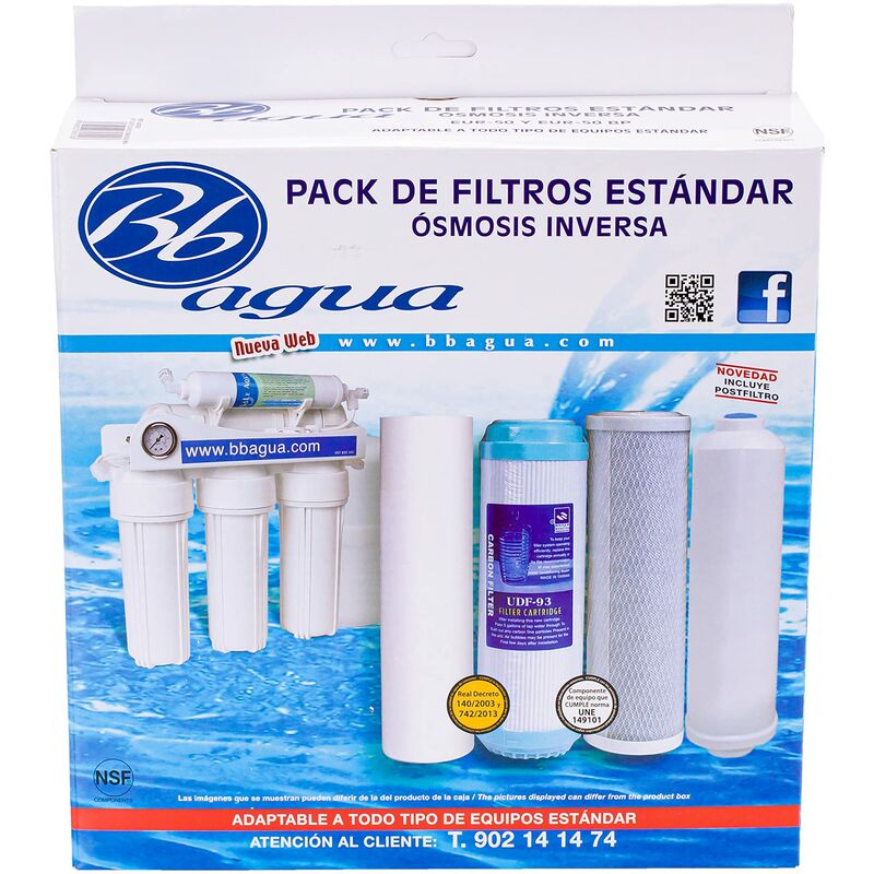 foto del prodotto filtri per apparecchiature ad osmosi inversa standard, carbone attivo, bianco, surtido de 4 piezas, 4 unit bbagua