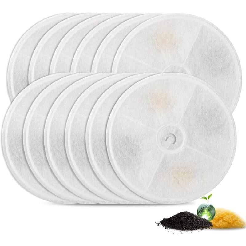 foto del prodotto filtri per fontanelle per gatti, filtri da 10 pezzi per fontanelle da 1,85 l, filtri rotondi di ricambio da 2,0 e 3,0 con resina al carbone attivo,