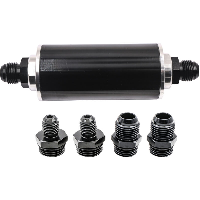 foto del prodotto filtro benzina in linea universale per carburante ad alto flusso in alluminio an6 da 100 micron per auto camion nero