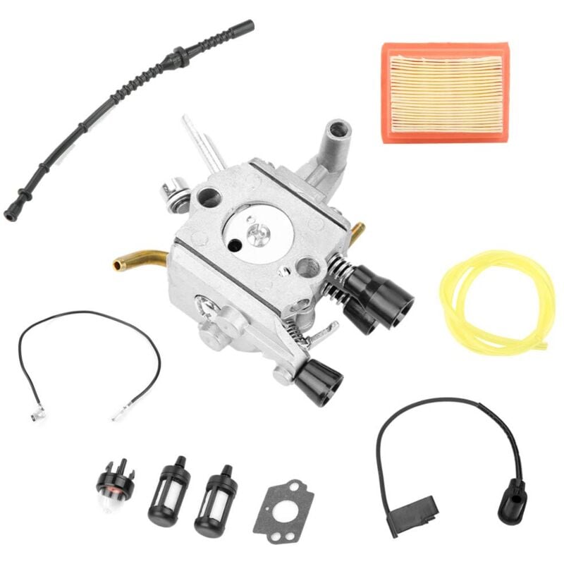 foto del prodotto filtro carburatore, bobina di accensione, primer, filtro aria, kit tubo carburante per decespugliatore stihl fs 120, 120r, fs200, fs250, fs300,