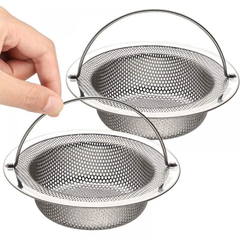 foto del prodotto filtro di scarico set di 2 , filtro di scarico in acciaio inossidabile con maniglia per il trasporto, diametro esterno 11 cm x altezza 2 cm