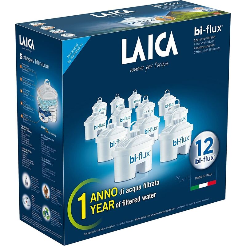 foto del prodotto filtro per acqua bi flux di laica preserva i sali minerali utili all organismo e riduce le sostanze indesiderate 12 mesi di acqua buona e filtrata