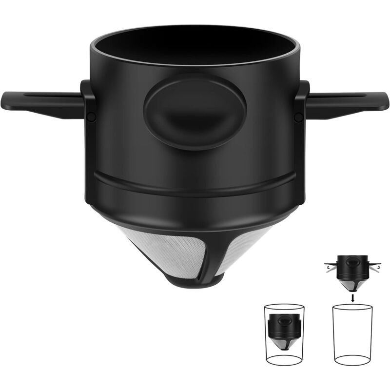 foto del prodotto filtro per caffè portatile riutilizzabile in acciaio inossidabile, mini tazza pieghevole senza carta, 1 tazza, tazza da caffè facile da pulire per