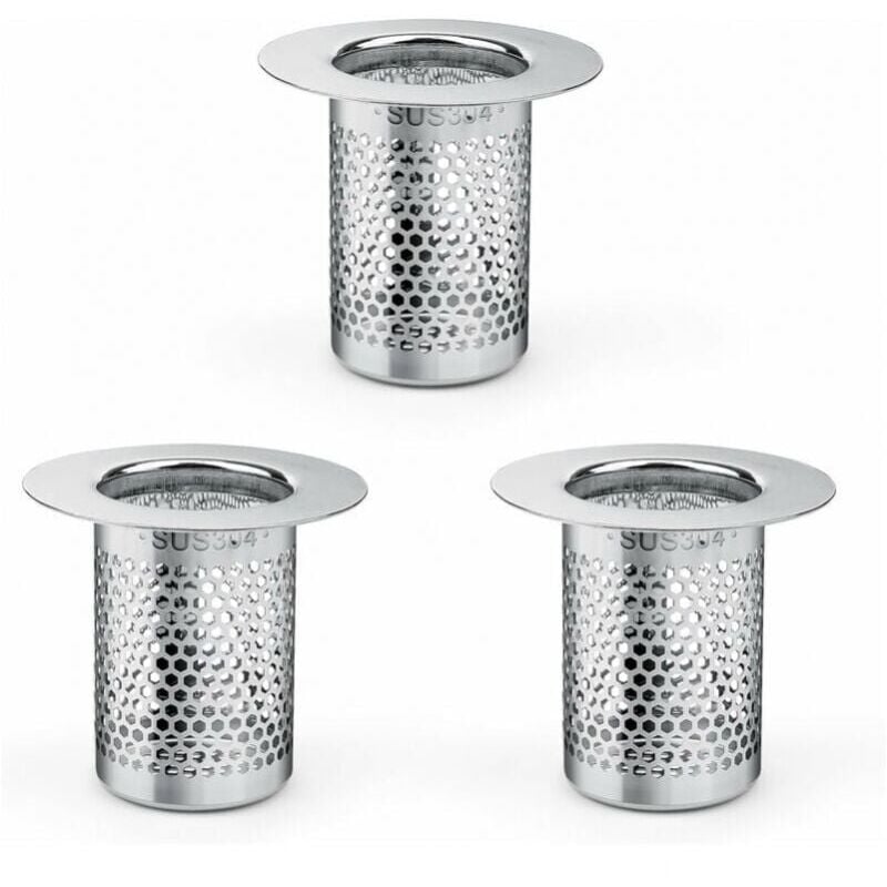 foto del prodotto filtro per capelli da doccia, 3 pezzi in acciaio inox, filtro per capelli da doccia, filtro per lavello da cucina, balcone, 5,5 x 5 cm, filtro per
