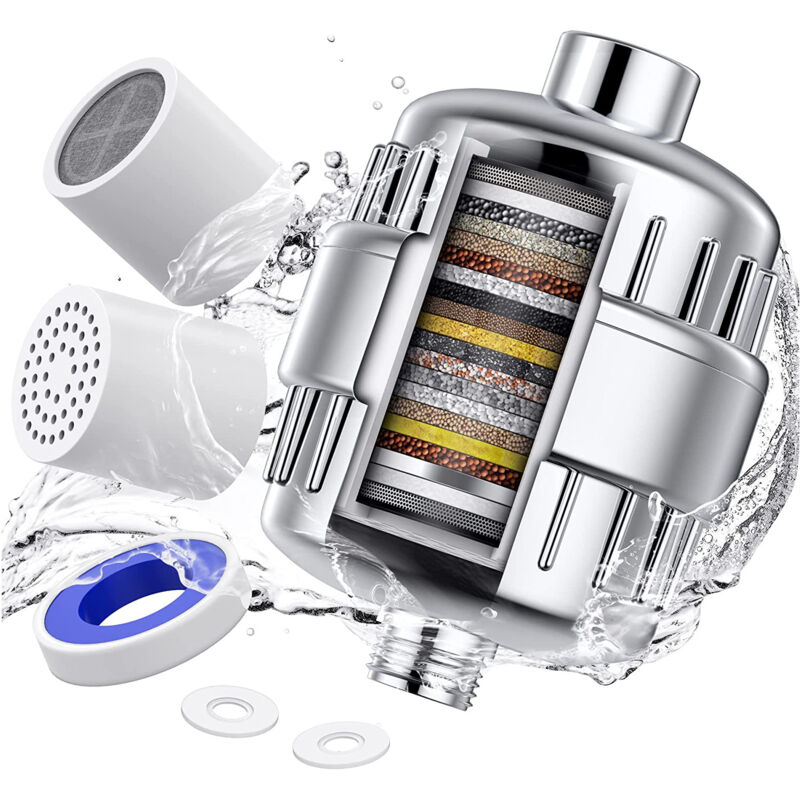foto del prodotto filtro per doccia per acqua dura filtro per soffione doccia con cartuccia intercambiabile per rimuovere cloro e metalli pesanti
