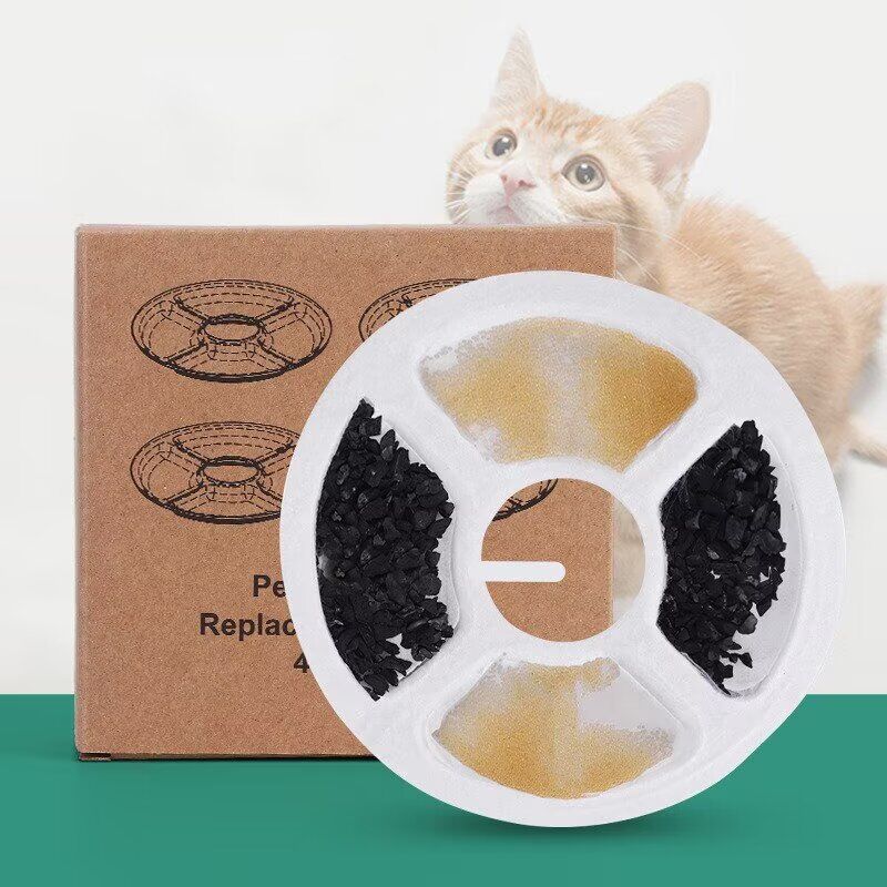 foto del prodotto filtro per fontana per gatti, confezione da 12 filtri di ricambio per fontana per gatti a tripla azione con resina a scambio ionico, carbone attivo