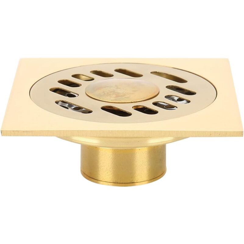 foto del prodotto filtro per scarico a pavimento in rame quadrato 4x4 dorato per doccia da bagno domestica, grande calibro, acchiappa capelli, anti odore, protettore