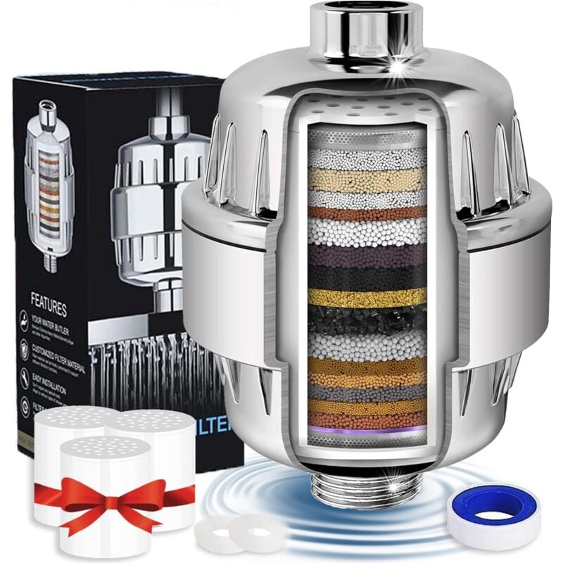 foto del prodotto filtro per soffione doccia a 20 stadi con 3 cartucce sostituibili, filtro per l acqua della doccia ad alta efficienza per rimuovere cloro e fluoro,