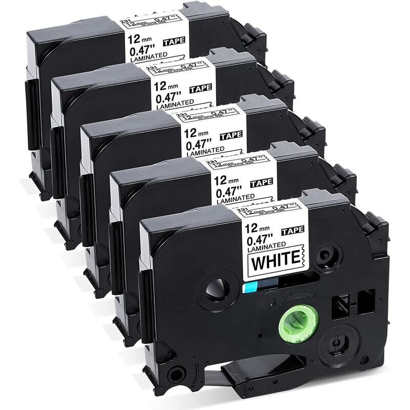 foto del prodotto fimax tze231 12 mm x 8 m nero su bianco nastro di ricambio compatibile per brother ptouch 1000 tze 231, per etichettatrice p touch pt h110 pt h107