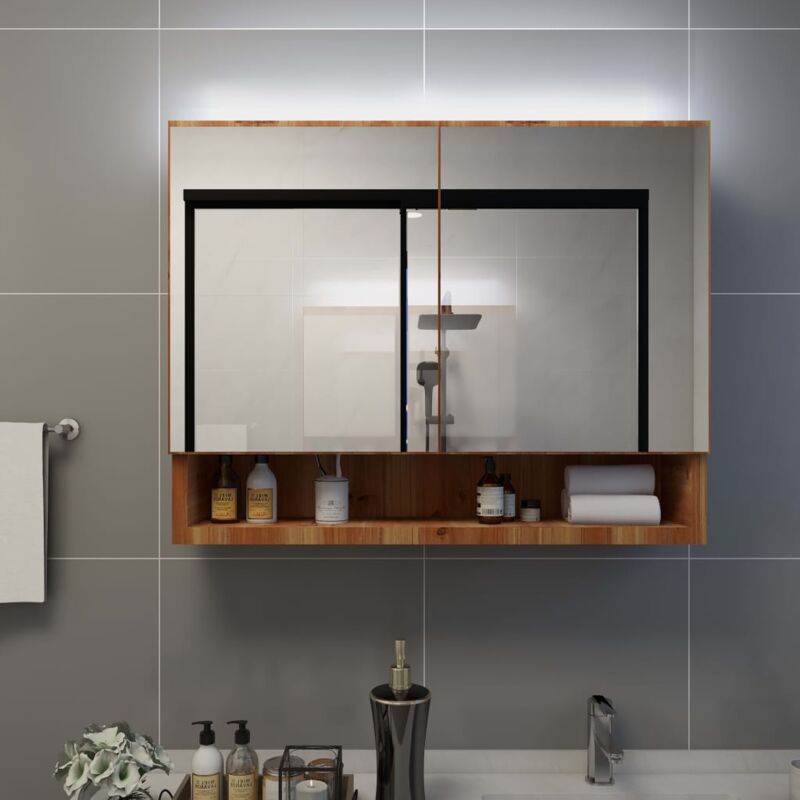foto del prodotto fimei furniture limited armadietto a specchio con led rovere 80x15x60