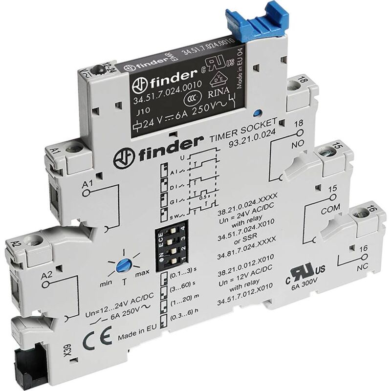 foto del prodotto finder 38.21.0.012.0060 38.21.0.012.0060 rel temporizzato 12 v dc ac 1 pz. intervallo di tempo 0.1 21600 s 1 scambi