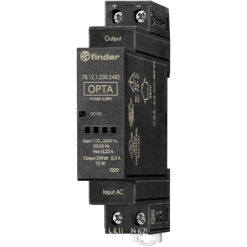 foto del prodotto finder 78.12.1.230.2482 alimentatore per guida din 24 v dc 0.63 a 12 w contenuto 1 pz.
