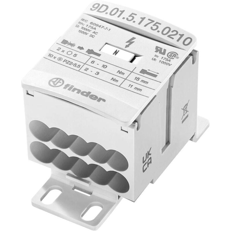 foto del prodotto finder 9d.01.5.175.0210 distributore bianco a 12 poli 16 mm² 175 a 1000 v/ac, 1500 v/dc tipo di conduttore = l, n, pe