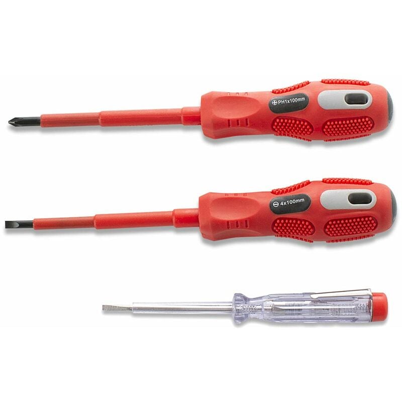 foto del prodotto finder xj193083p profession insulated electrician screwdriver set, slotted and phillips screwdriver set with electric pen, set of 3pcs