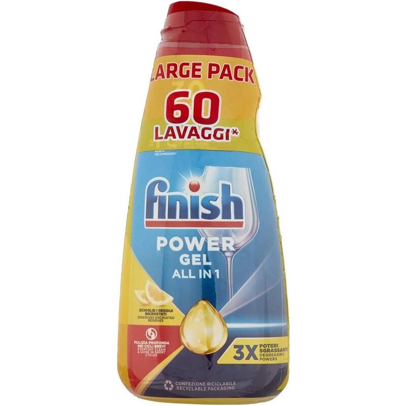 foto del prodotto finish detersivo gel lavastoviglie lemon 2x600 ml 1200 ml large pack pulizia e brillantezza efficace anche nei cicli brevi okx