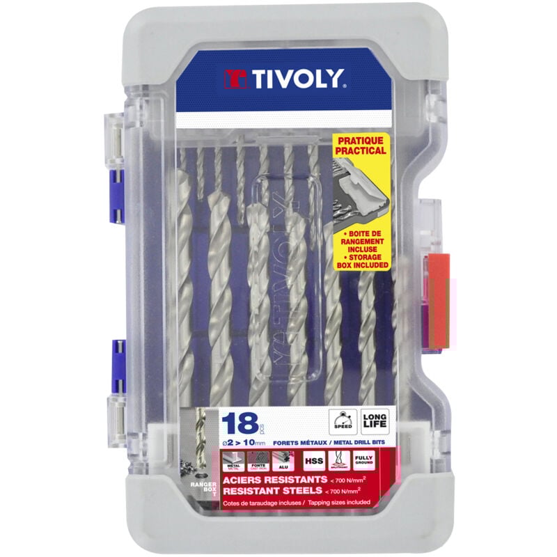foto del prodotto finish tivoly scatola ranger da 18 punte per metalli hss tagliate e rettificate con punta a croce da 2 a 10 mm