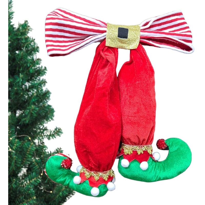foto del prodotto fiocco decorazione albero di natale velluto gambe piedini elfo appendere gnomo