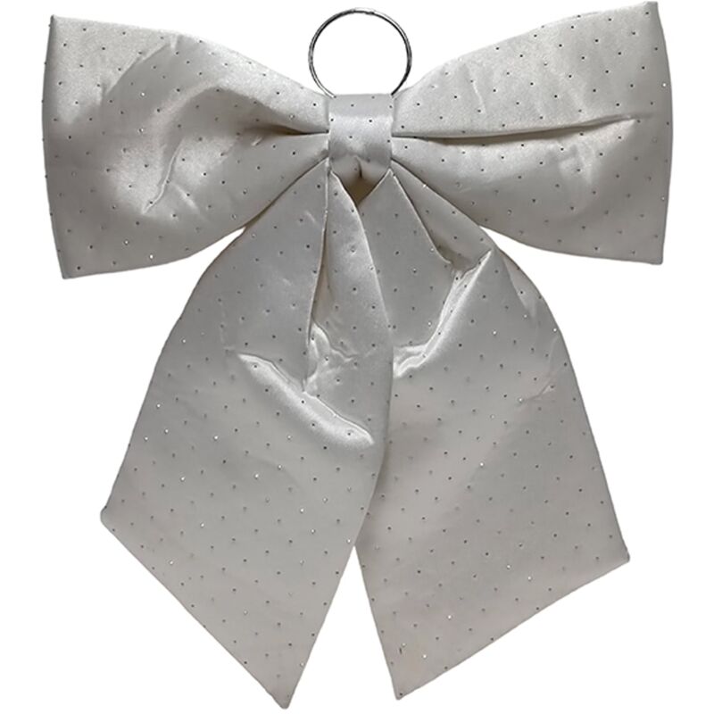 foto del prodotto fiocco in tessuto color argento con diamanti decorazione natalizia da appendere -34 cm