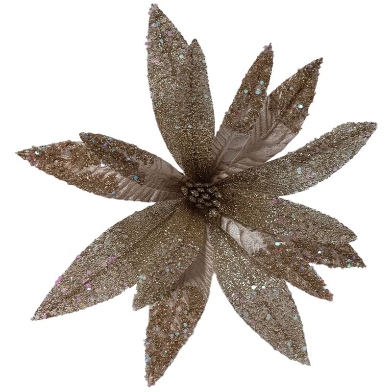 foto del prodotto fiore decorativo natalizio glitterato color champagne per decorazioni e composizioni h 30 cm