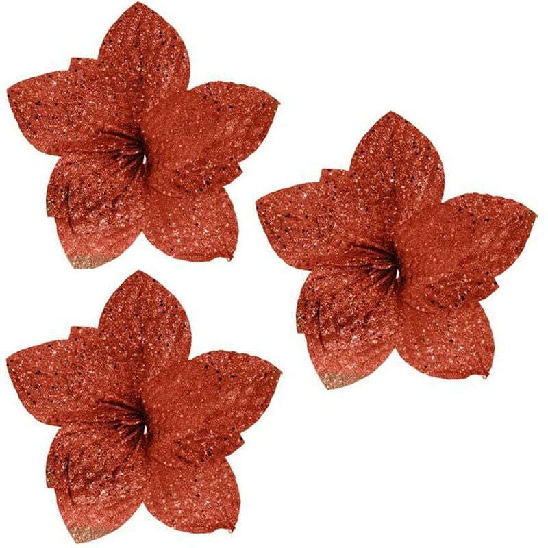 foto del prodotto fiore stella rosso per albero di natale addobbi decorazioni natalizi appendere set 3 glitter ornamento ghirlande casa