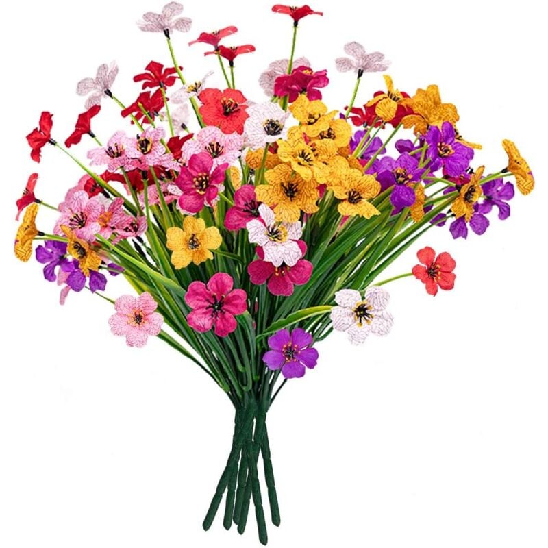 foto del prodotto fiori artificiali da esterno, 6 confezioni di fiori finti non sbiaditi piante in plastica per decorazioni per finestre portico da giardino colori