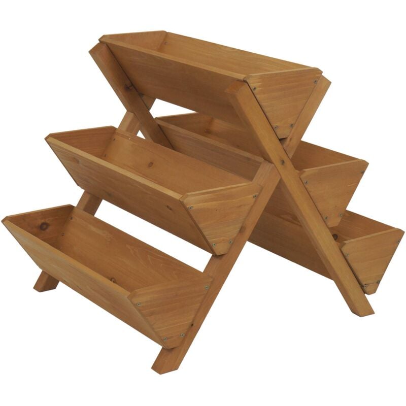 foto del prodotto fioriera a scala hhg 646, per erbe piante giardino ripiani rialzati, 5 vasi 56x56x70 per esterno legno mvg, naturale