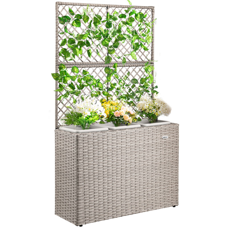 foto del prodotto fioriera a traliccio crema in polyrattan 3 vasi contenitore piante da esterno