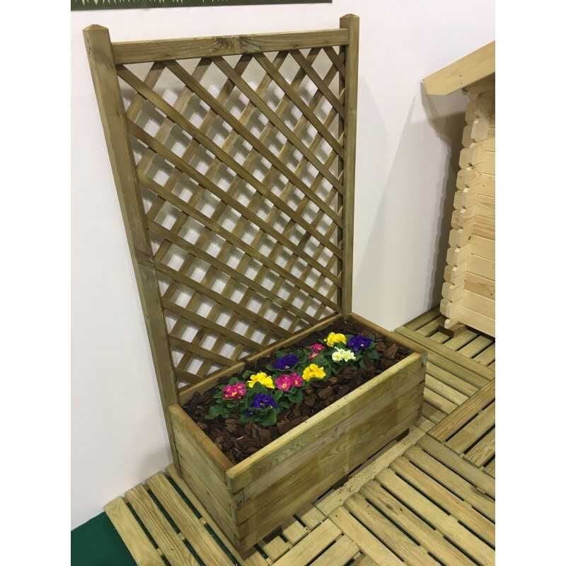 foto del prodotto fioriera con grigliato 80 cm balcone vaso spalliera legno rettangolare portavaso