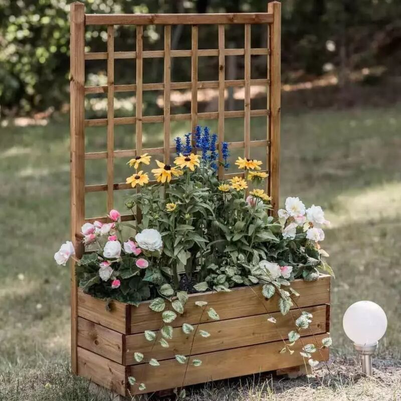 foto del prodotto fioriera con grigliato 80x32x120h cm in legno massello