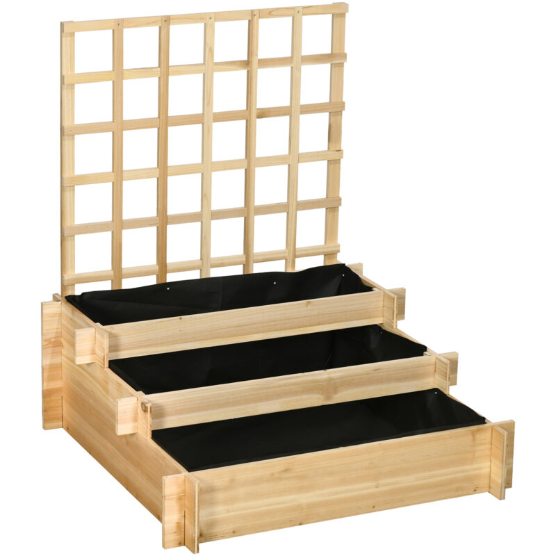 foto del prodotto fioriera con grigliato a 3 livelli in legno e tessuto non tessuto outsunny