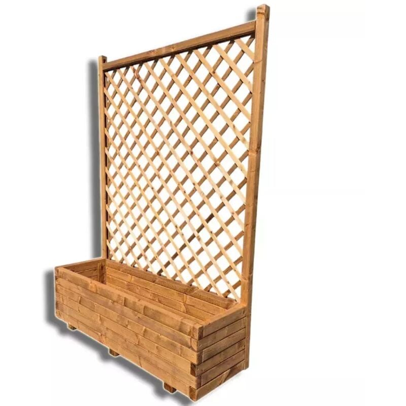 foto del prodotto fioriera con grigliato diagonale in legno massello 119x39x168 cm, colore marrone