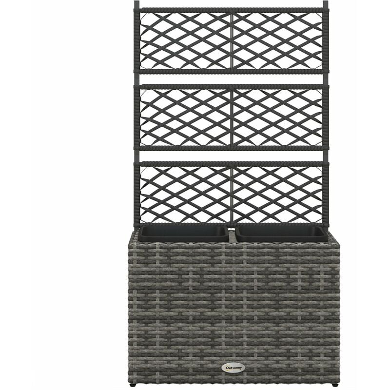 foto del prodotto fioriera con grigliato per rampicanti con 2 vasi 57x30x107 cm in acciaio e rattan pe grigio