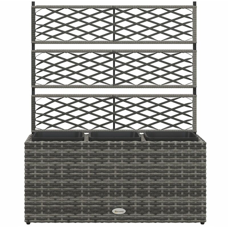 foto del prodotto fioriera con grigliato per rampicanti con 3 vasi 84x30x107 cm in acciaio e rattan pe grigio