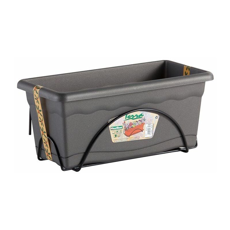 foto del prodotto fioriera con sottovaso integrato 40x24cm supporto in metallo. colore antracite.
