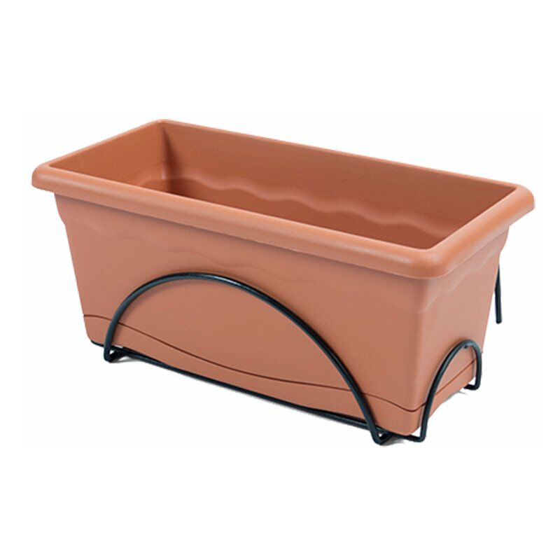 foto del prodotto fioriera con sottovaso integrato 50x20cm supporto in metallo, colore terracotta.