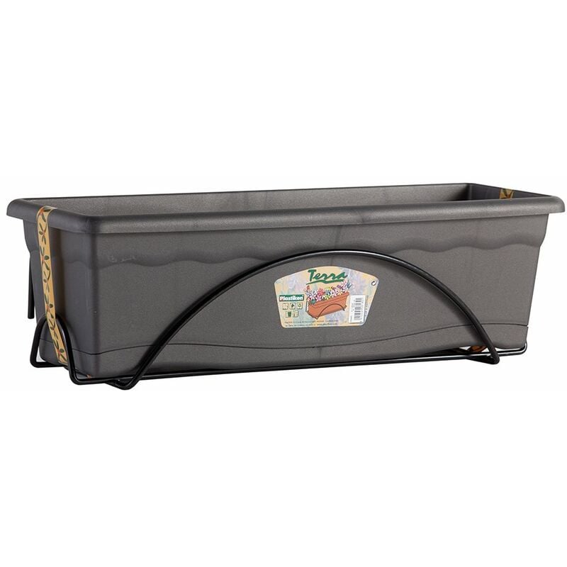 foto del prodotto fioriera con sottovaso integrato 60x24cm supporto in metallo. colore antracite.