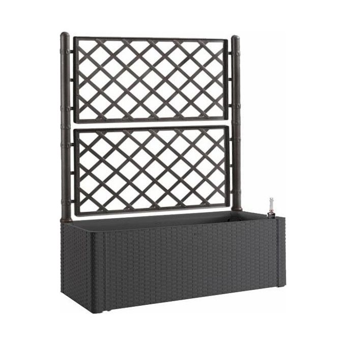 foto del prodotto fioriera con spalliera natural deluxe grigio in resina finitura rattan con riserva d acqua