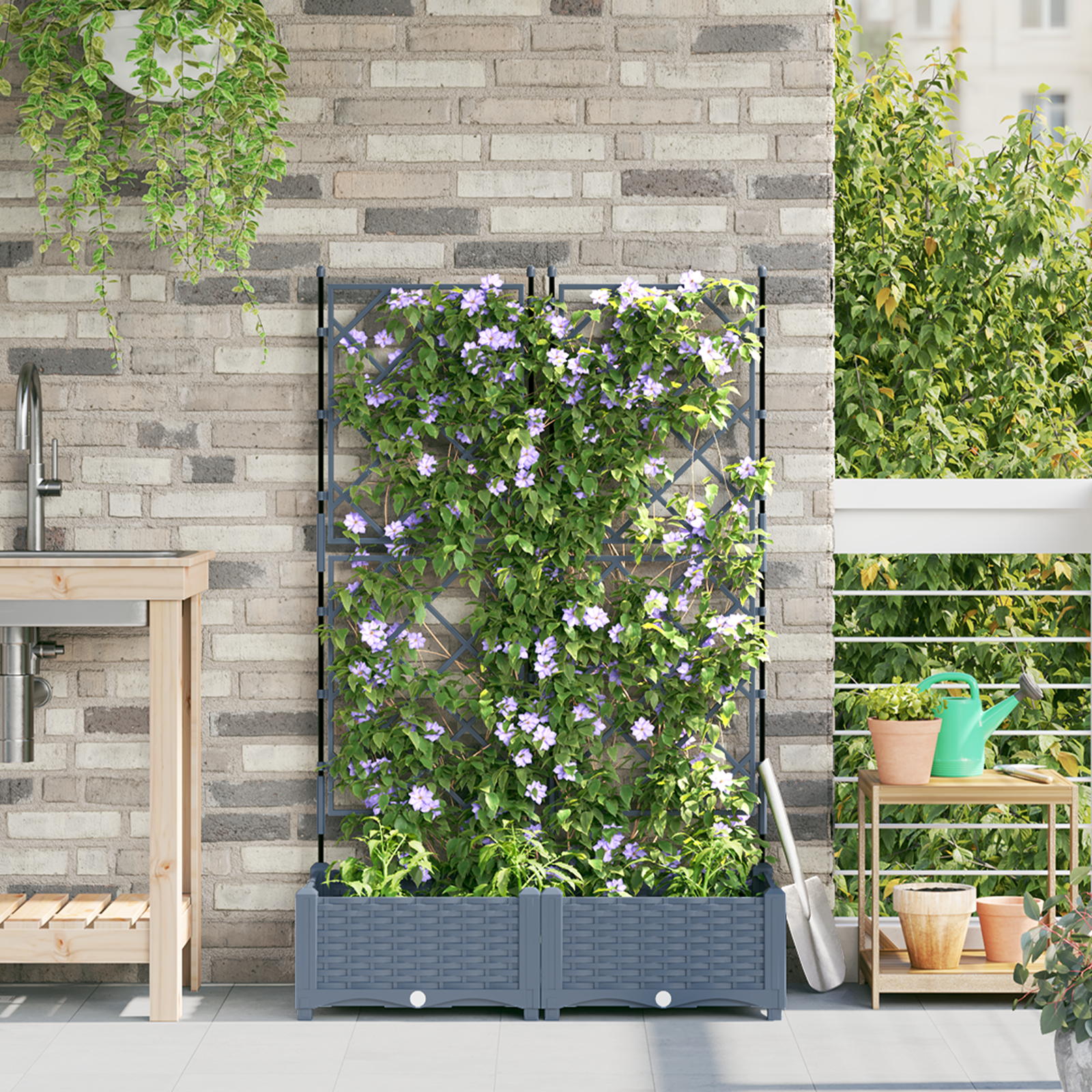 foto del prodotto fioriera con trellis 2 pz grigio chiaro 80x40x125.5 cm