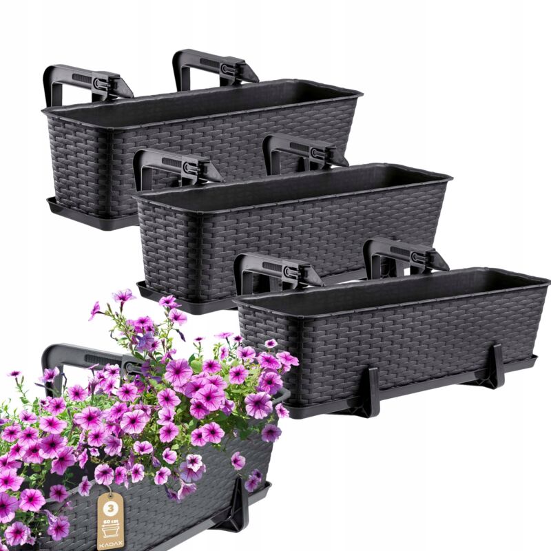 foto del prodotto fioriera da balcone vaso da fiori vaso da fiori 60 cm antracite supporti supporto 3 pezzi kadax