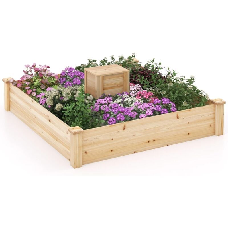 foto del prodotto fioriera da esterno 0,3m 300l in legno, orto rialzato con contenitore di compost, aiuola quadrata per giardino balcone patio cortile, 124 x 124 x