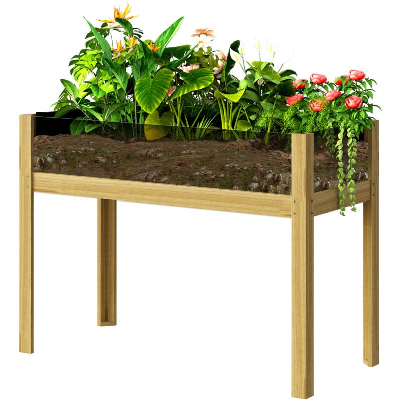 foto del prodotto fioriera da esterno 118l con 2 fori di drenaggio in legno 110x50x80 cm outsunny