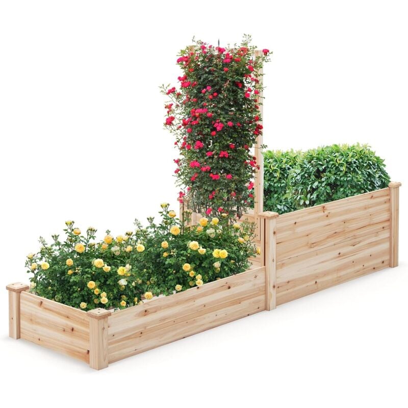 foto del prodotto fioriera da esterno con spalliera in legno, orto rialzato con grigliato e 2 cassette, fioriera di fiori e piante rampicanti per