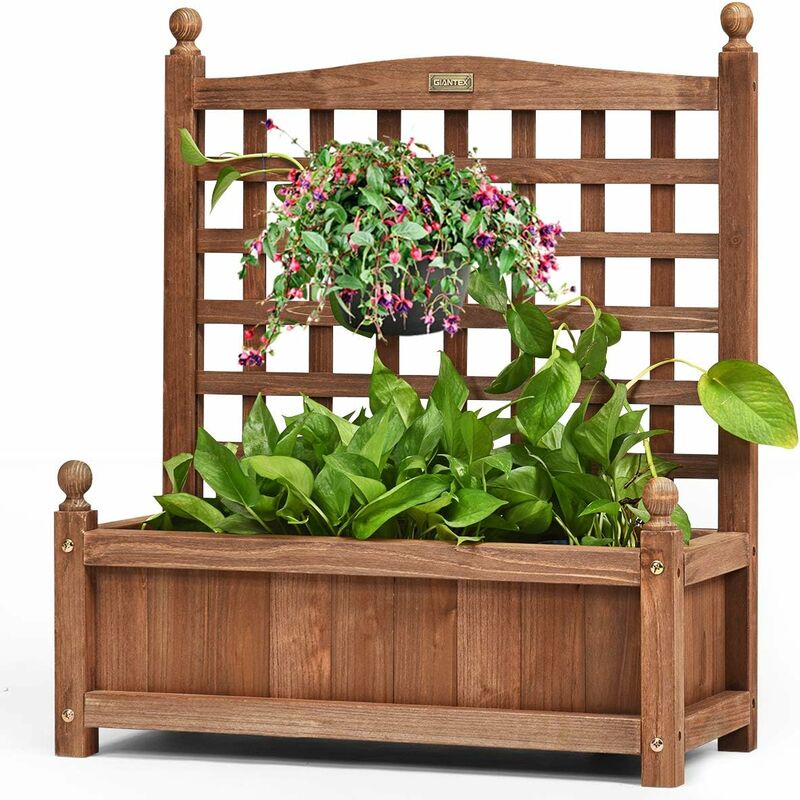 foto del prodotto fioriera da esterno in legno, aiuola rettangolare con grigliato e drenaggio, porta piante di fiori e rampicanti per giardino balcone cortile modello