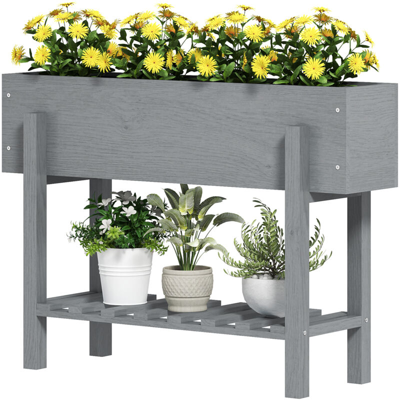 foto del prodotto fioriera da esterno in legno di abete con ripiano inferiore grigio outsunny
