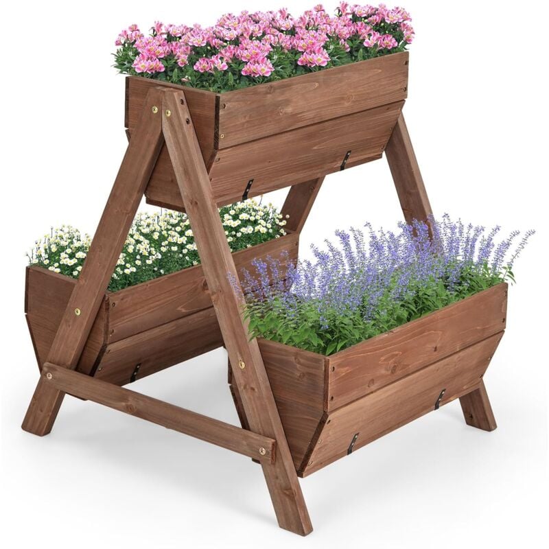 foto del prodotto fioriera da esterno in legno, orto rialzato da giardino con fori di drenaggio per piante, fioriera verticale a scala per balcone relax4life