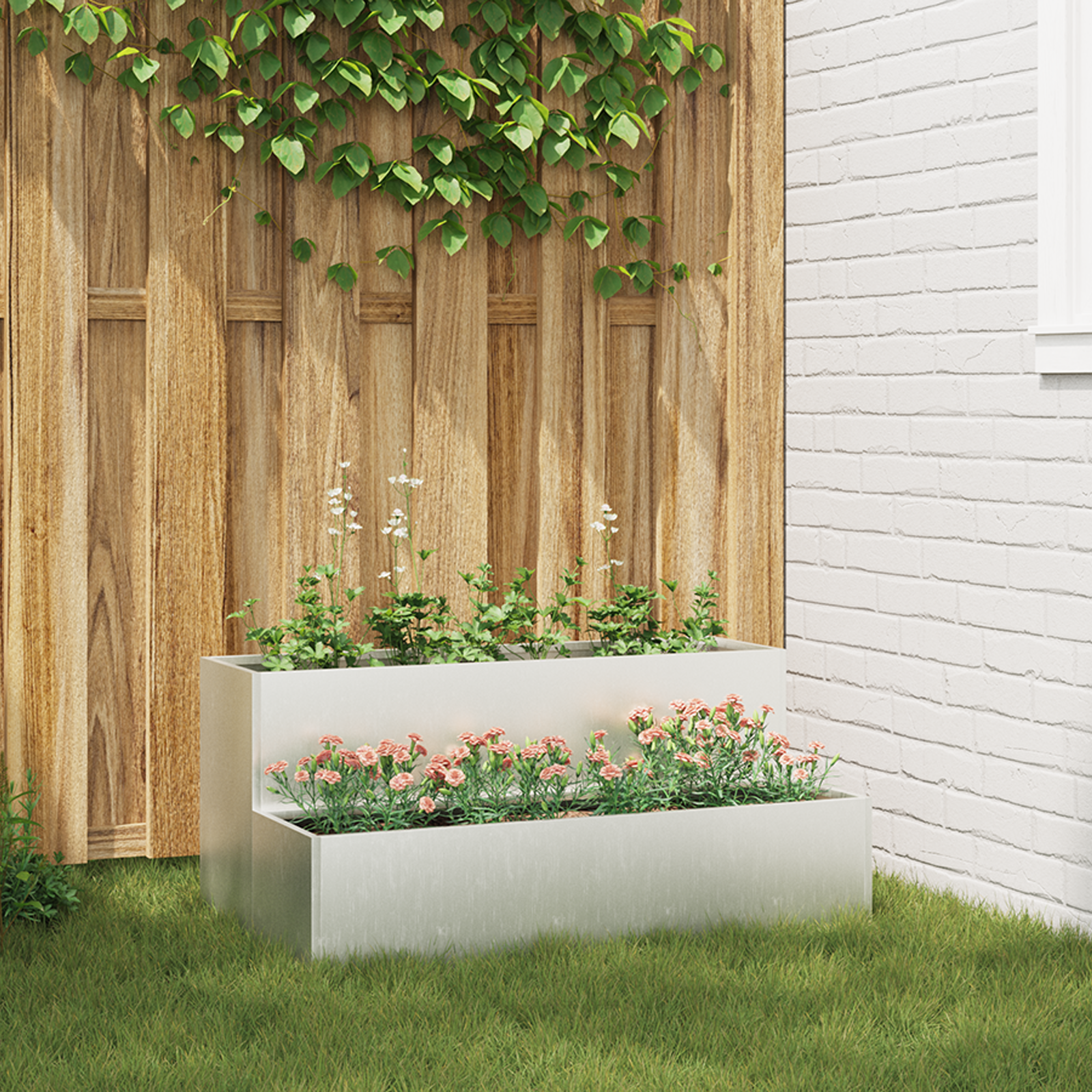 foto del prodotto fioriera da giardino 2 tier 100x60x45 cm acciaio inossidabile
