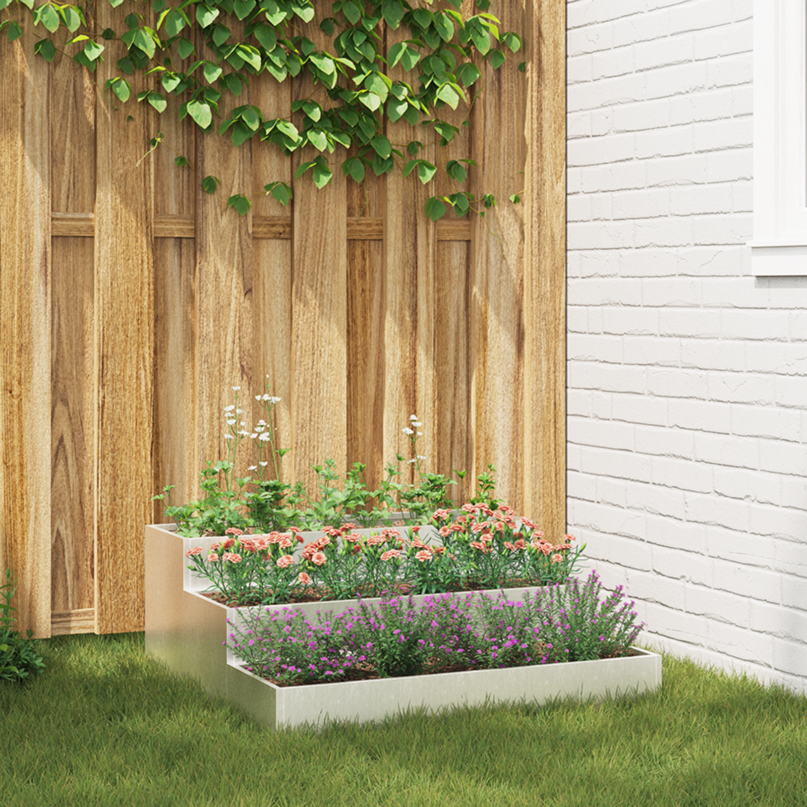 foto del prodotto fioriera da giardino 3 livelli 90x90x35 cm acciaio inossidabile