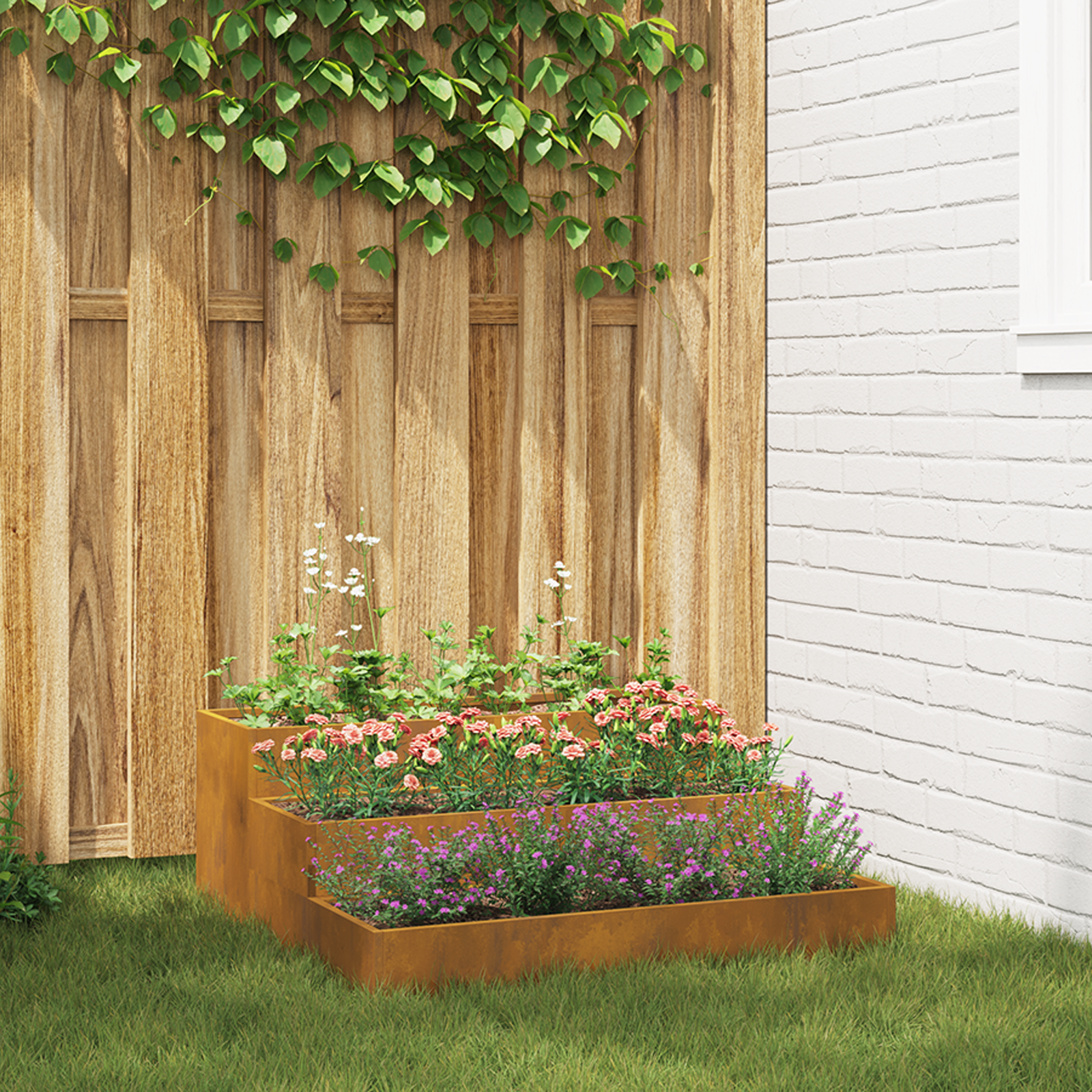 foto del prodotto fioriera da giardino 3 tier 90x90x35 cm acciaio resistente alle intemperie